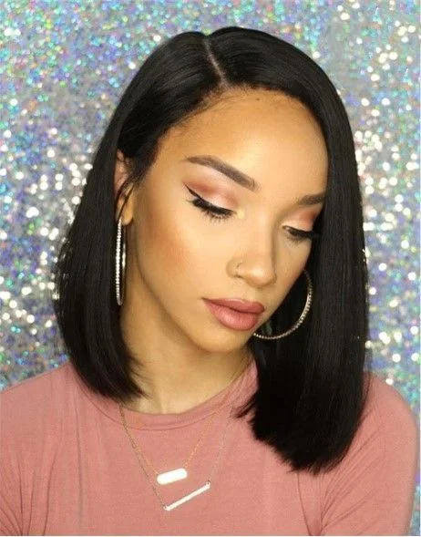 Full Lace Wig Side Part Bob Wig Glueless Human Hair Wig -LM001