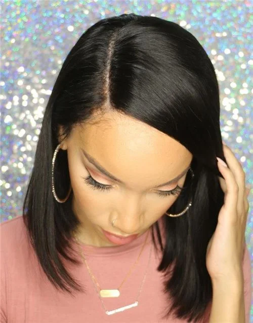 Full Lace Wig Side Part Bob Wig Glueless Human Hair Wig -LM001