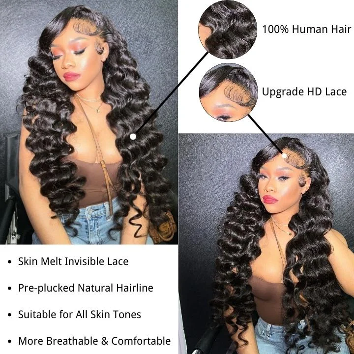 Geetahair Upgrade HD Lace Loose Deep Wave Wig Crystal Clear Lace Human Hair Wigs Match All Skin Color