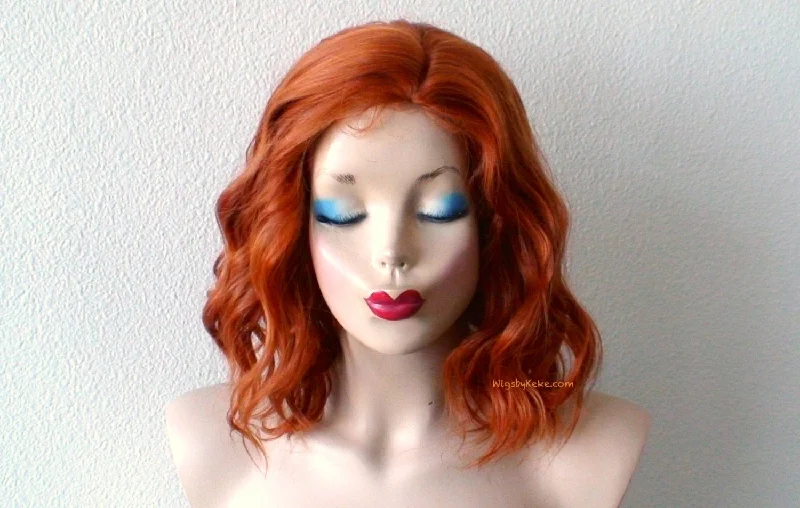 16"" Lace Front Ginger Orange Short Wavy Hairstyle Wig