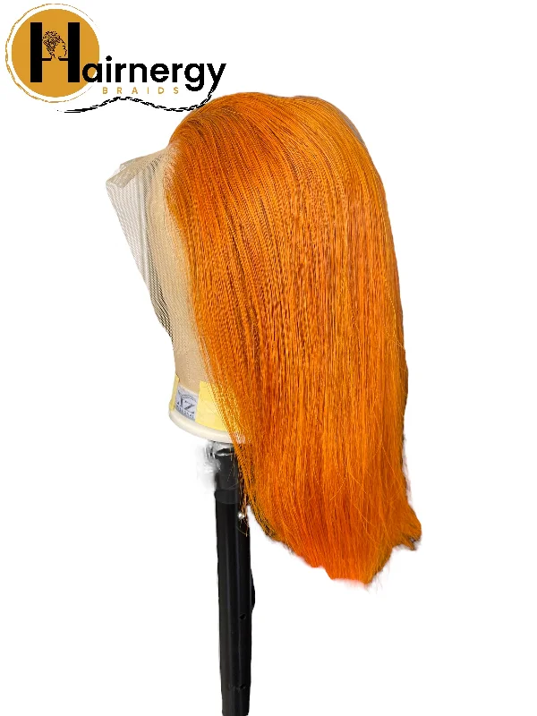 Ginger Straight Bob Transparent Lace Human Hair Wig 13x4 free Part 180% Density