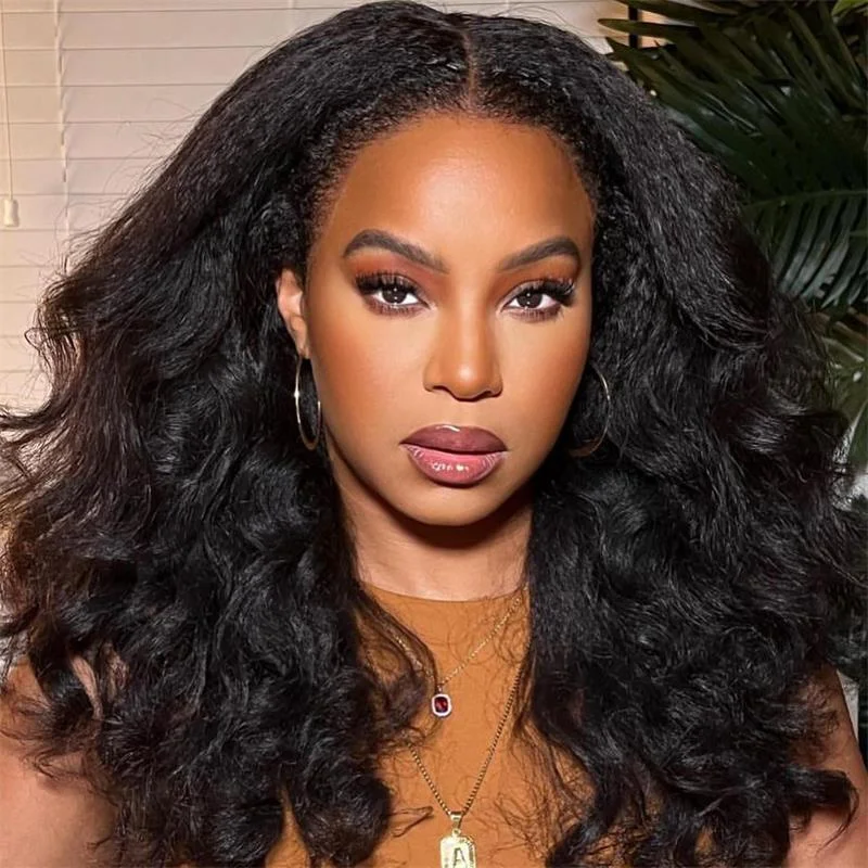 Glueless 13x4 HD Lace Frontal Wigs Yaki Wave Human Hair Wig Pre Plucked 180% Density-Geeta hair