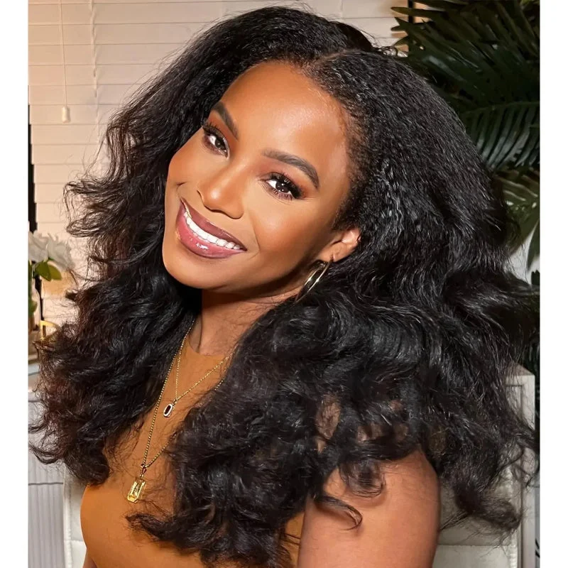 Glueless 13x4 HD Lace Frontal Wigs Yaki Wave Human Hair Wig Pre Plucked 180% Density-Geeta hair