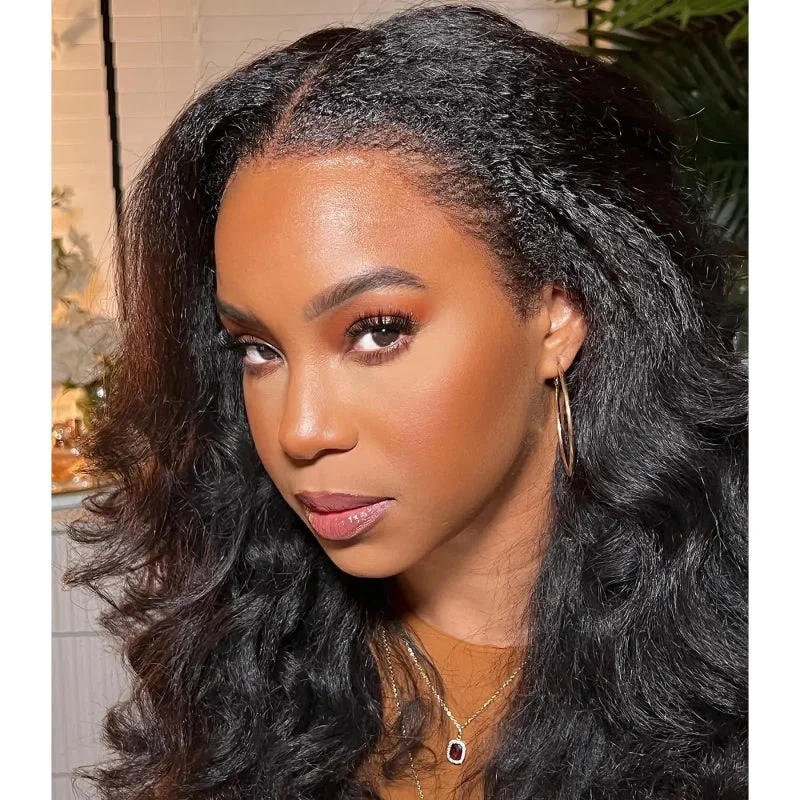 Glueless 13x4 HD Lace Frontal Wigs Yaki Wave Human Hair Wig Pre Plucked 180% Density-Geeta hair