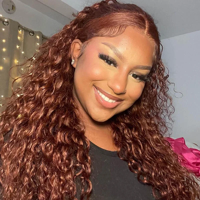 Gorgeous Reddish Brown Glueless Water Wave HD Full Lace Frontal Wigs