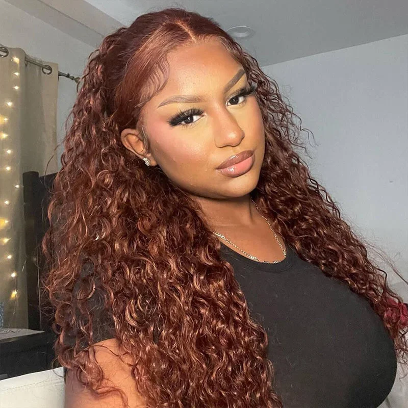 Gorgeous Reddish Brown Glueless Water Wave HD Full Lace Frontal Wigs