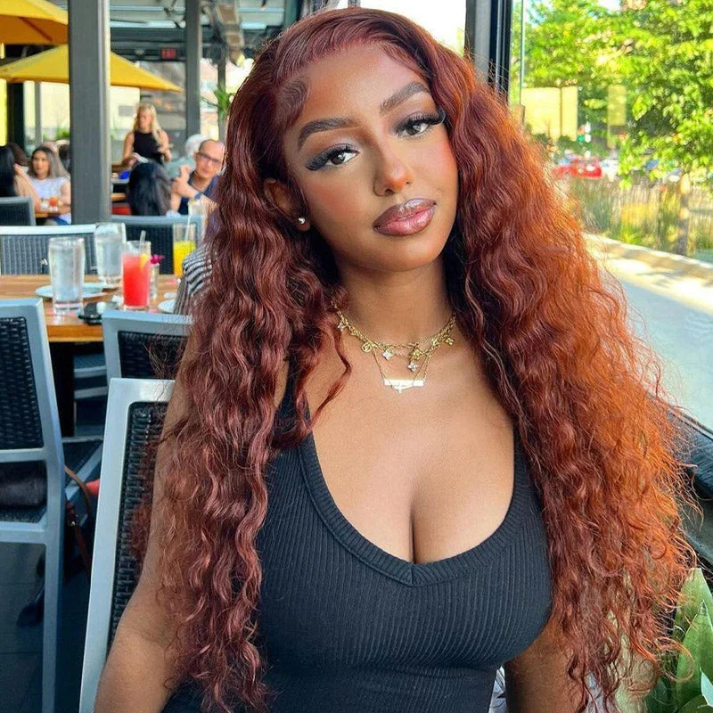 Gorgeous Reddish Brown Glueless Water Wave HD Full Lace Frontal Wigs