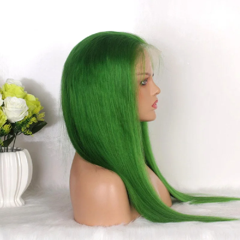 green straight lace front wig human hair for African American Surprisehair