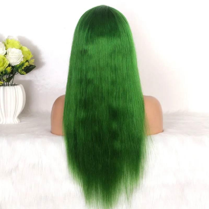 green straight lace front wig human hair for African American Surprisehair