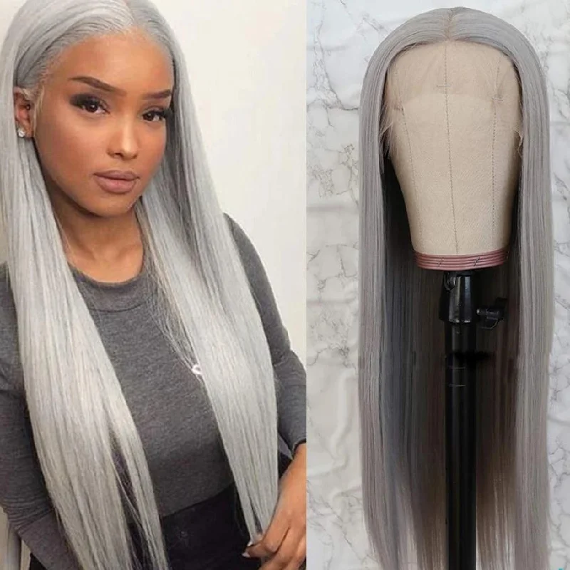 Grey Color Straight 13x4 / T Part/4x4 Transparent Lace Front Human Hair Wigs 180 210 Density Vrvogue Hair