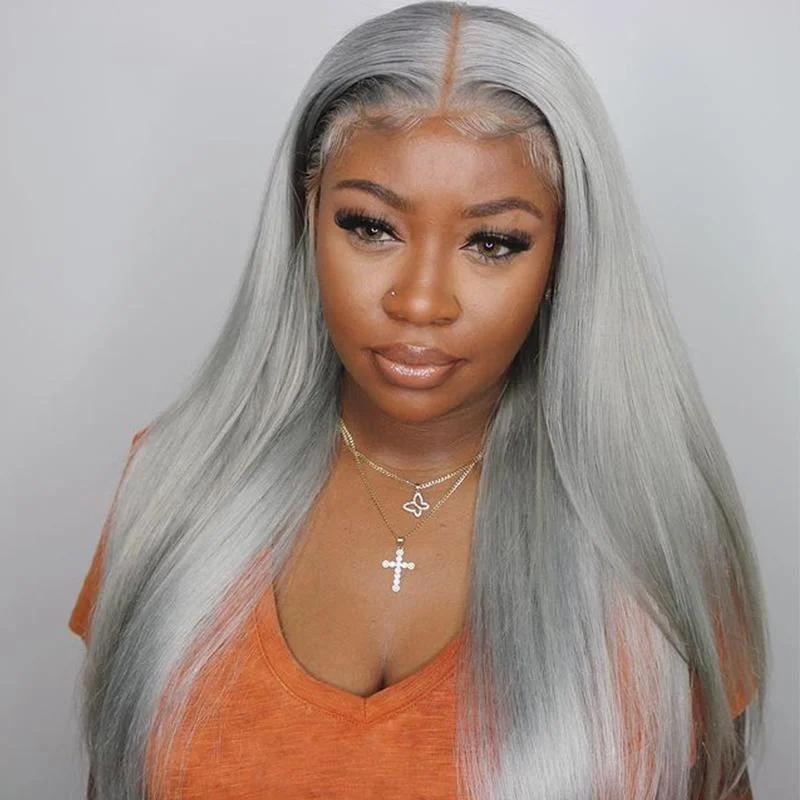 Grey Color Straight 13x4 / T Part/4x4 Transparent Lace Front Human Hair Wigs 180 210 Density Vrvogue Hair