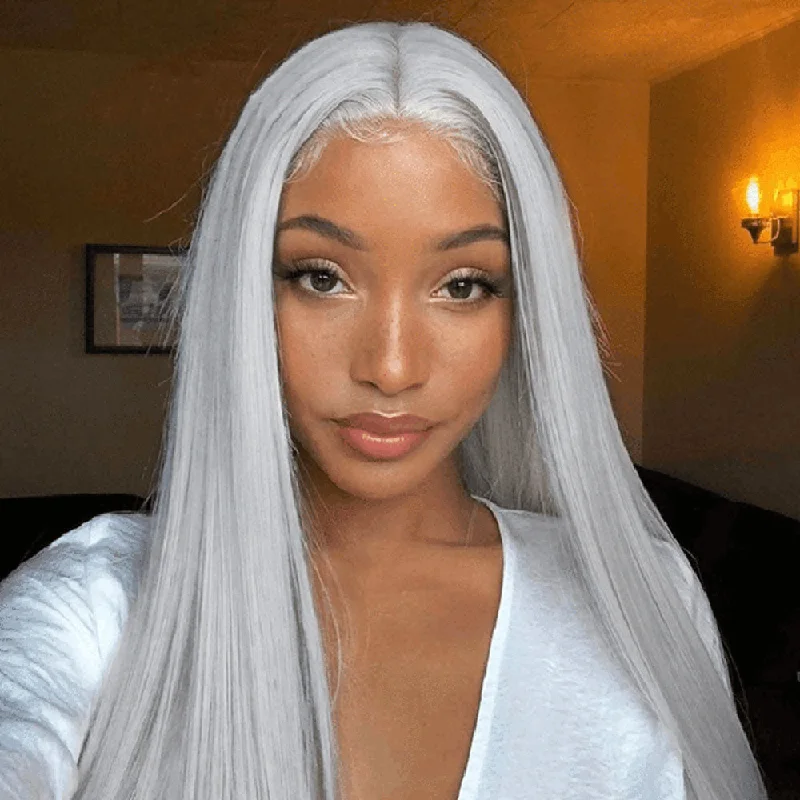 Grey Color Straight 13x4 / T Part/4x4 Transparent Lace Front Human Hair Wigs 180 210 Density Vrvogue Hair