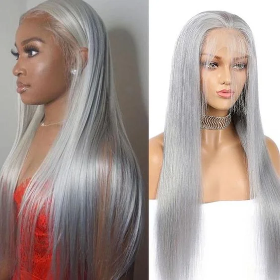 Grey Color Straight 13x4 / T Part/4x4 Transparent Lace Front Human Hair Wigs 180 210 Density Vrvogue Hair