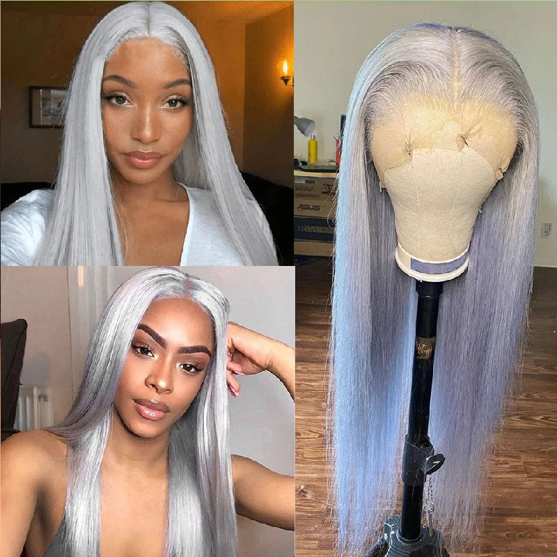 Grey Color Straight 13x4 / T Part/4x4 Transparent Lace Front Human Hair Wigs 180 210 Density Vrvogue Hair