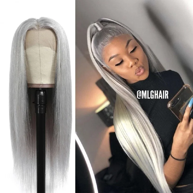 Grey Color Straight 13x4 / T Part/4x4 Transparent Lace Front Human Hair Wigs 180 210 Density Vrvogue Hair