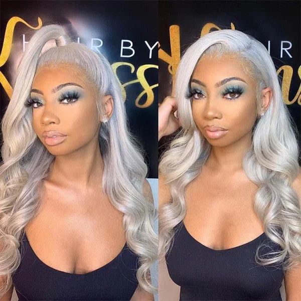 Grey Color Body Wave 13x4 /T Part/4x4 Transparent Lace Front Human Hair Wigs For Women With Pre Plucked Hairline Brazilian Hair 180%&210% Density