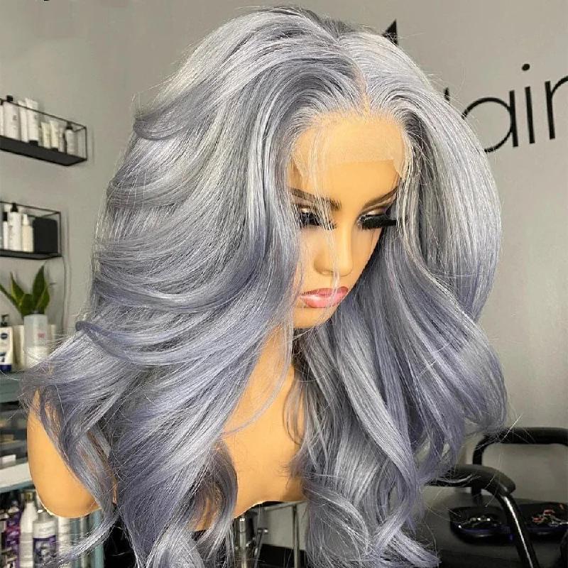 Grey Color Body Wave 13x4 /T Part/4x4 Transparent Lace Front Human Hair Wigs For Women With Pre Plucked Hairline Brazilian Hair 180%&210% Density