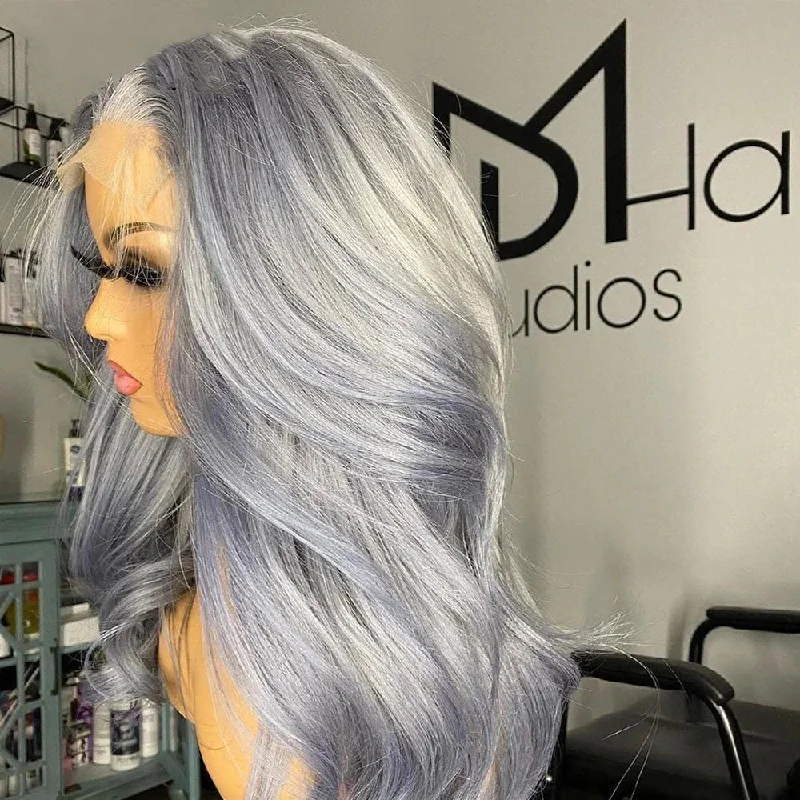 Grey Color Body Wave 13x4 /T Part/4x4 Transparent Lace Front Human Hair Wigs For Women With Pre Plucked Hairline Brazilian Hair 180%&210% Density