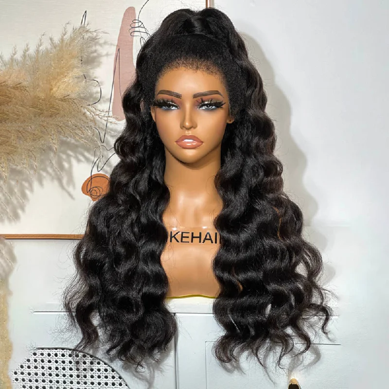 Long Wavy With 4C Kinky Edges Lace Frontal Wig