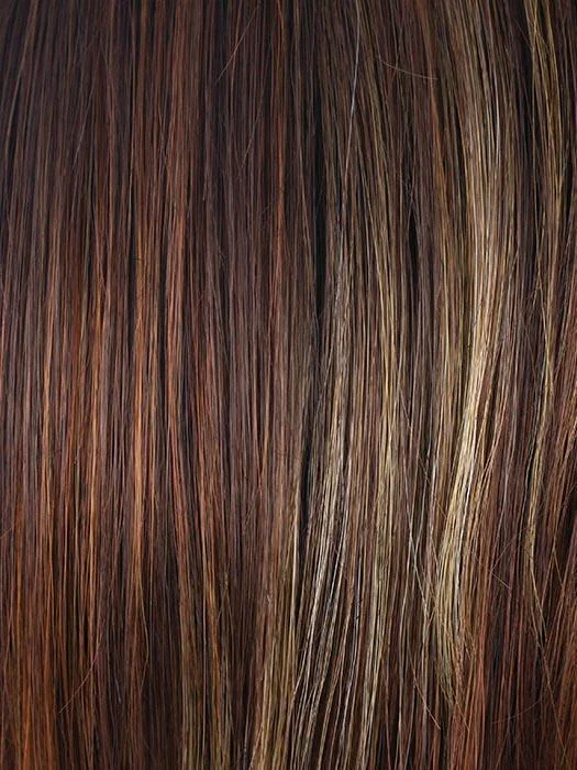 RAZBERRY-ICE-LR | Dark Auburn with Medium Auburn Base with Copper and Strawberry Blonde Highlights with Longer Dark Roots