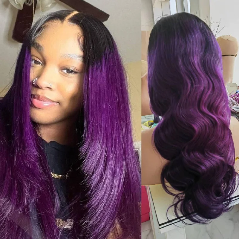 HD Lace Front Top Selling 1B Purple Human Hair Wig