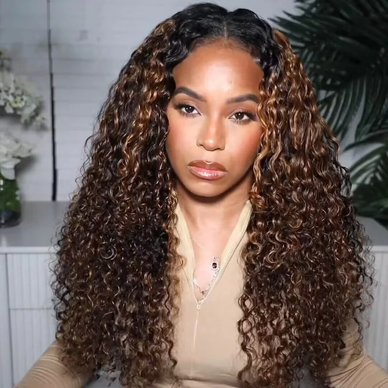 Highlight 1B/30 Mix Color Glueless Curly Hair 5x5 13x4 HD Lace Full Frontal Wig