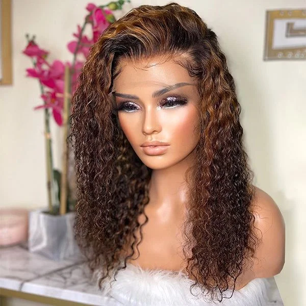 Highlight 1B/30 Mix Color Glueless Curly Hair 5x5 13x4 HD Lace Full Frontal Wig