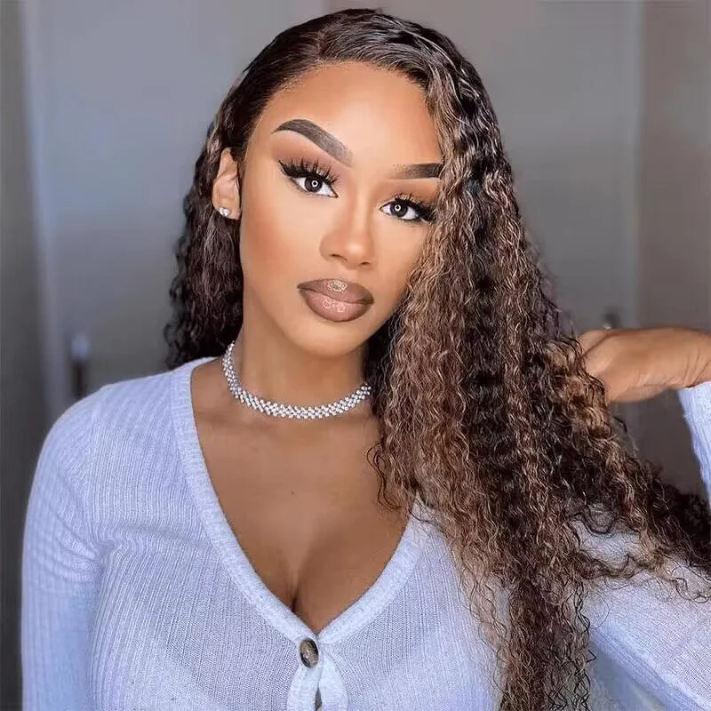 Highlight 1B/30 Mix Color Glueless Curly Hair 5x5 13x4 HD Lace Full Frontal Wig