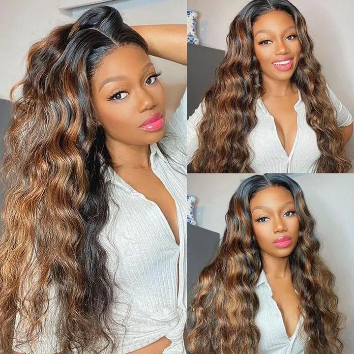 30 Inch Highlight Wigs 13x4 Lace Front Wigs Body Wave Virgin Hair Pre-Colored Vrvogue Hair