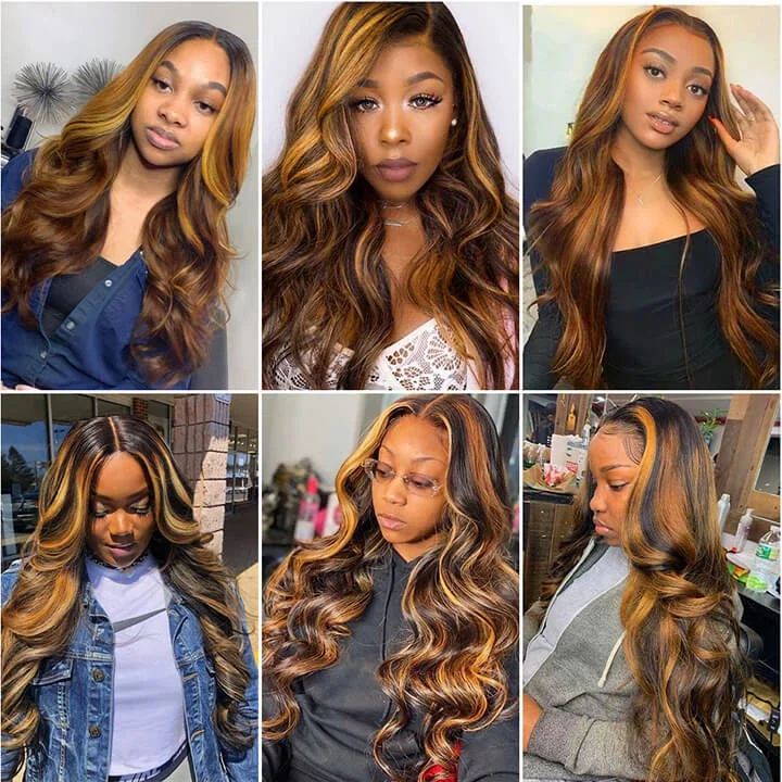 30 Inch Highlight Wigs 13x4 Lace Front Wigs Body Wave Virgin Hair Pre-Colored Vrvogue Hair