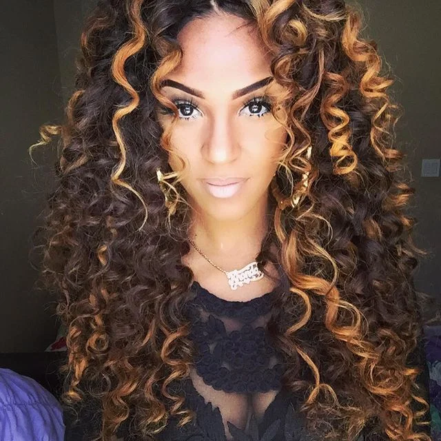 Vrvogue Hair Highlight Honey Blonde Colored Wigs Curly Hair Wigs  210 Density 13x4/T Part/4x4 Transparent Lace Wigs