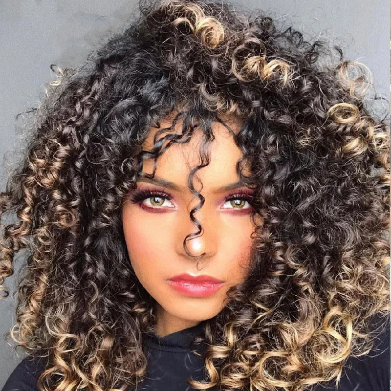 Vrvogue Hair Highlight Honey Blonde Colored Wigs Curly Hair Wigs  210 Density 13x4/T Part/4x4 Transparent Lace Wigs