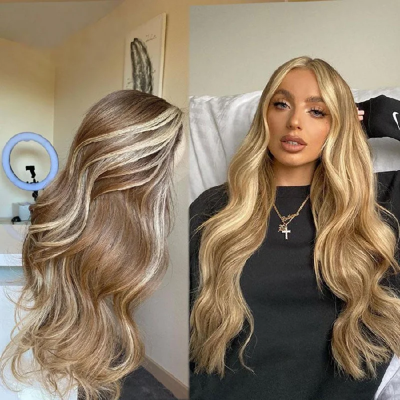 Vrvogue Hair Highlight Honey Blonde 13x4/4x4 Lace Wigs Body Wave  Human Hair Wigs