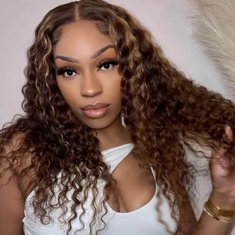 Highlight Honey Blonde Mix Color Deep Wave 5x5 13x4 Lace Front Wigs