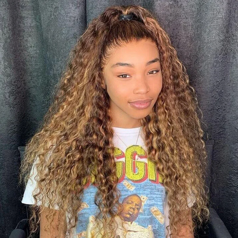 Highlight Honey Blonde Mix Color Deep Wave 5x5 13x4 Lace Front Wigs