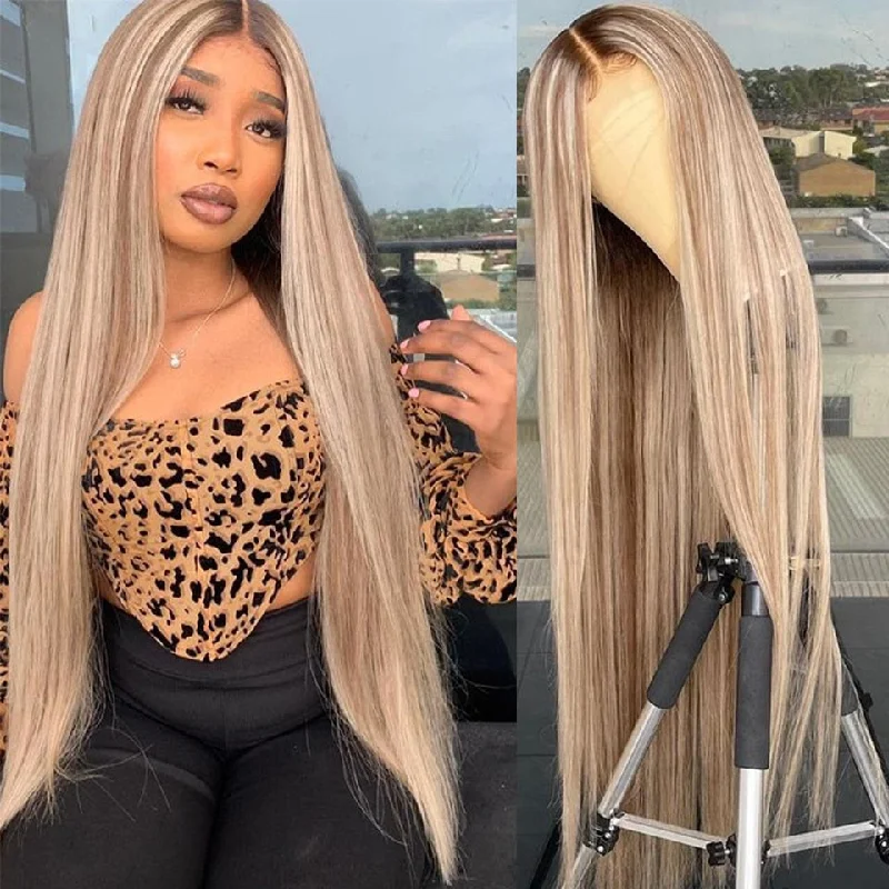 Highlight Honey Blonde Straight Hair 13x4/T Part Lace Wigs Human Hair Wigs Vrvogue Hair