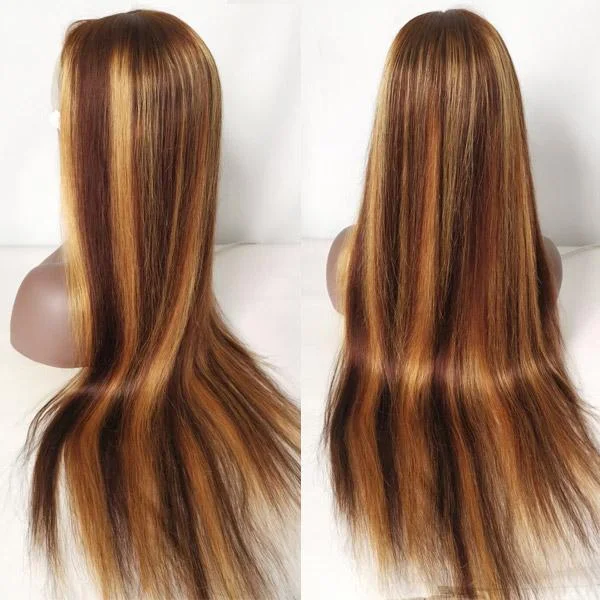 Highlight Honey Blonde Straight Hair 13*4 HD Transparent Lace Front Swiss Wigs Human Hair Wigs 180 220 Density