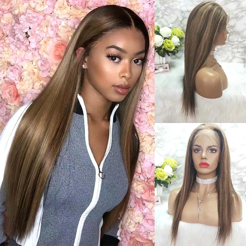 Quality Highlight Mix Color Human Hair Straight Lace Frontal Wig Surprisehair