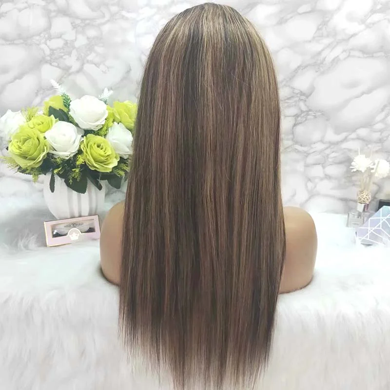 Quality Highlight Mix Color Human Hair Straight Lace Frontal Wig Surprisehair