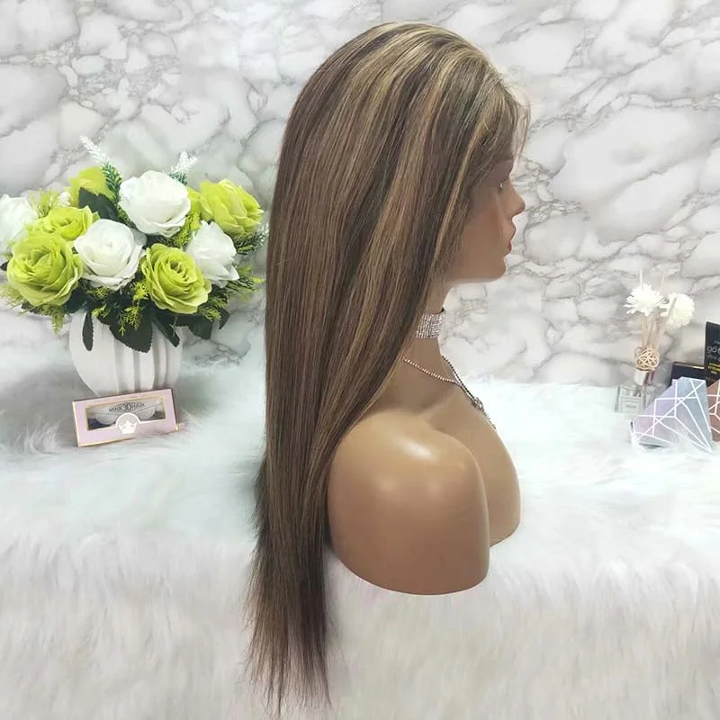 Quality Highlight Mix Color Human Hair Straight Lace Frontal Wig Surprisehair