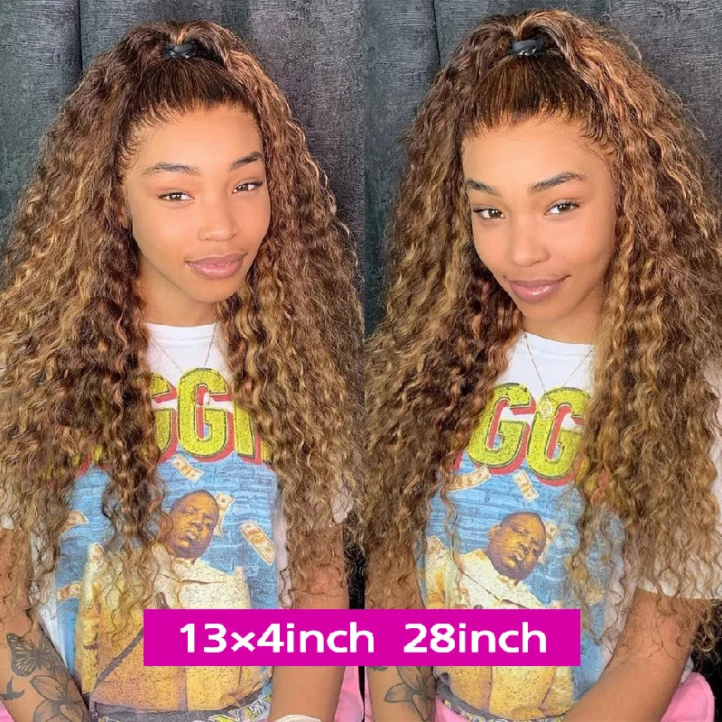 Highlight P4/27 Mix Colored Curly Human Hair Undetectable Lace Wigs