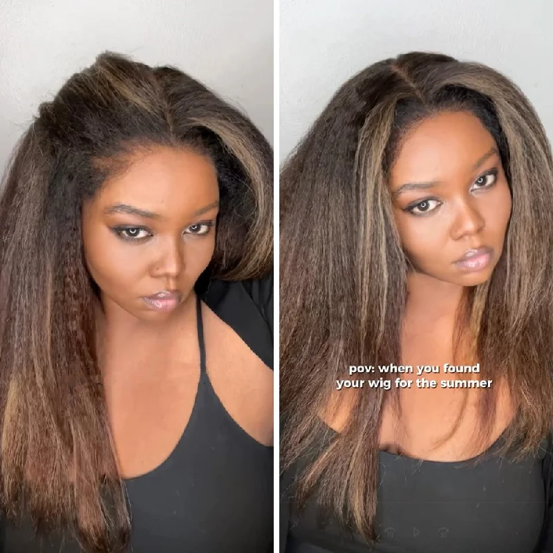 Highlights Kinky Straight With Ultra-Realistic Kinky Edges 13x4 HD Lace Front Wig