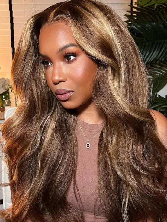 CurlyMe 6x4 HD Lace Glueless Highlight Kinky Straight Wig Wear Go Pre Cut Lace Wig