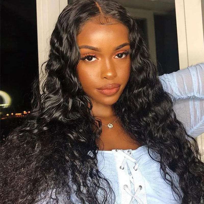 Human Hair HD Lace Front Wig Water Wave 13x6 *NEW* CLEAR LACE & CLEAN HAIRLINE Natural Black