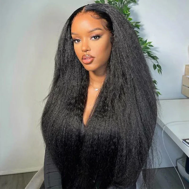 Human Hair HD Lace Front Wig Yaki Straight 13x6 *NEW* CLEAR LACE & CLEAN HAIRLINE Natural Black