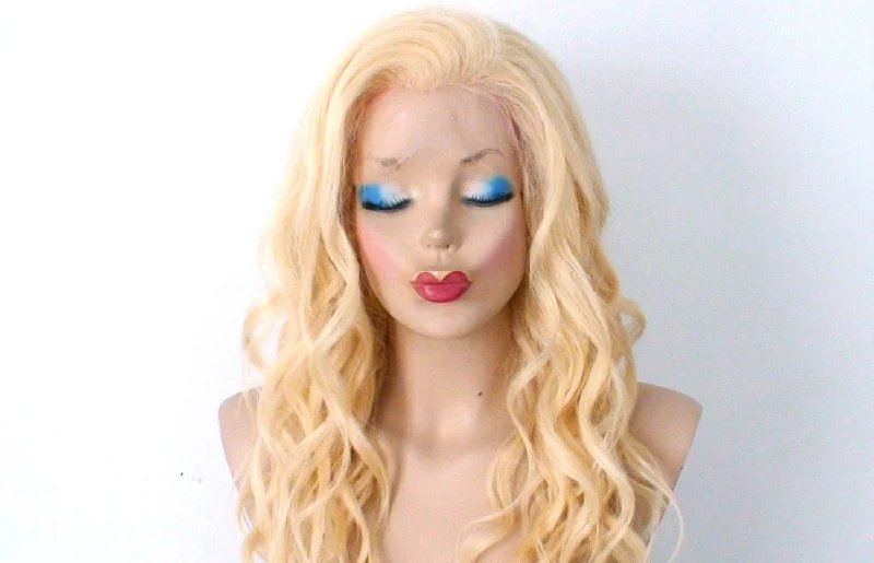 24"" Blonde Human Hair Wavy Hairstyle Wig.