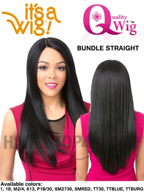 Its A Wig Quality Human Hair Blend Lace Front Wig - BUNDLE STRAIGHT