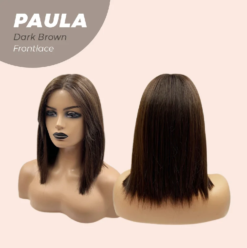 JBEXTENSION 12 Inches Bob Cut Chocolate Brown Straight Pre-Cut Frontlace Glueless Wig PAULA DARK BROWN