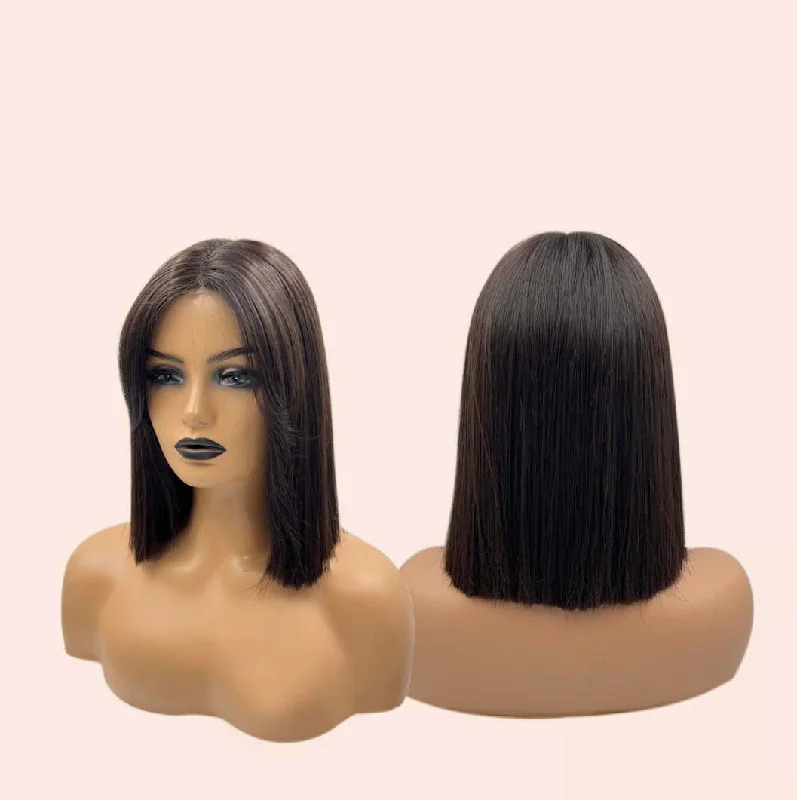 JBEXTENSION 10 Inches Bob Cut Soft Black Straight Pre-Cut Frontlace Glueless Wig PAULINA