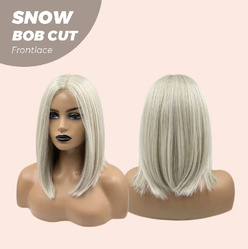 JBEXTENSION 14 Inches Bob Cut White Grey Pre-Cut Frontlace Glueless Wig SNOW BOB CUT